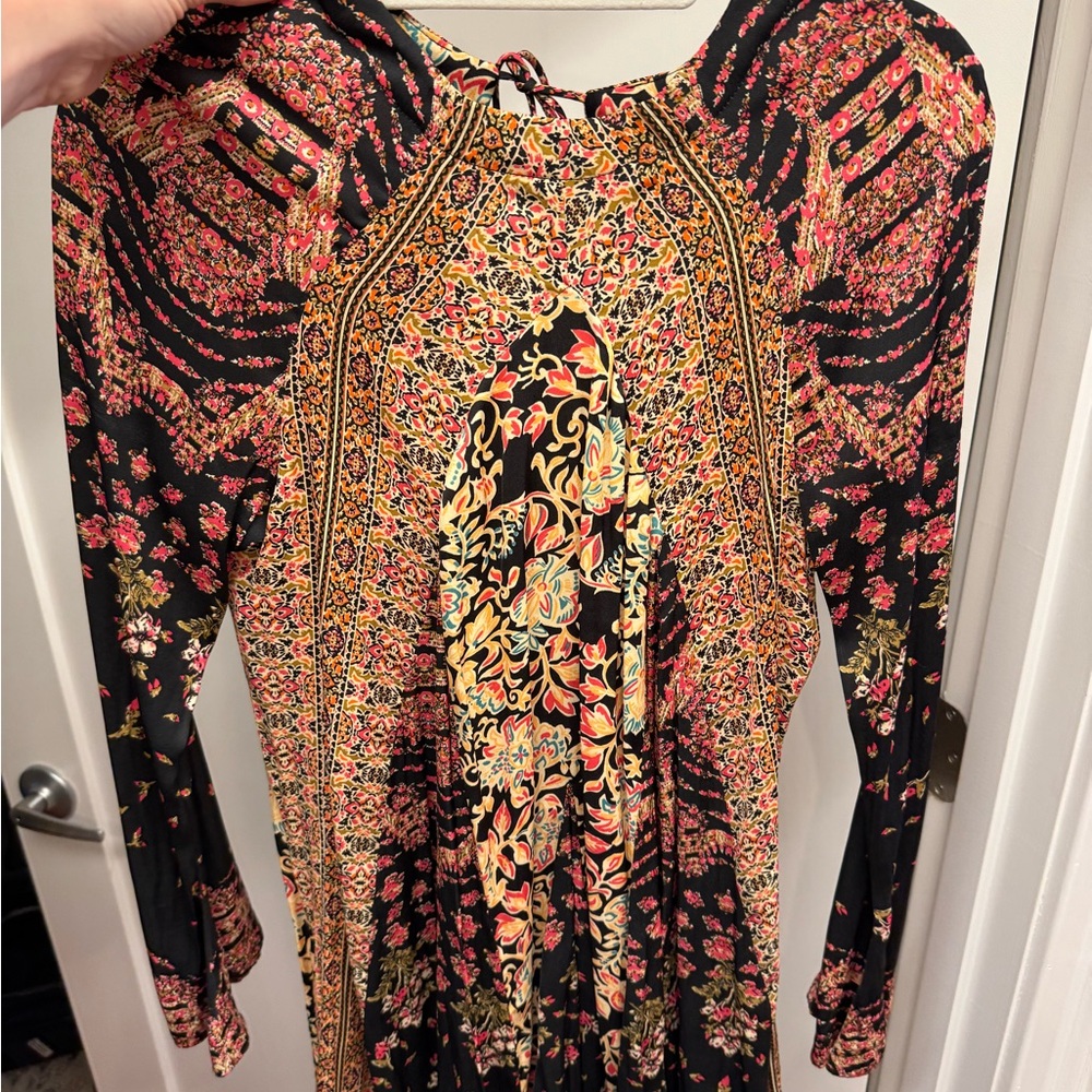 Free People Pink and Black Embellished Tiered Sundress